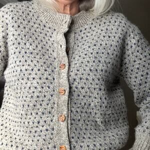 Vintage Woolrich Cardigan Sweater Women M Birds Eye Pattern Wool Chunky Knit EUC